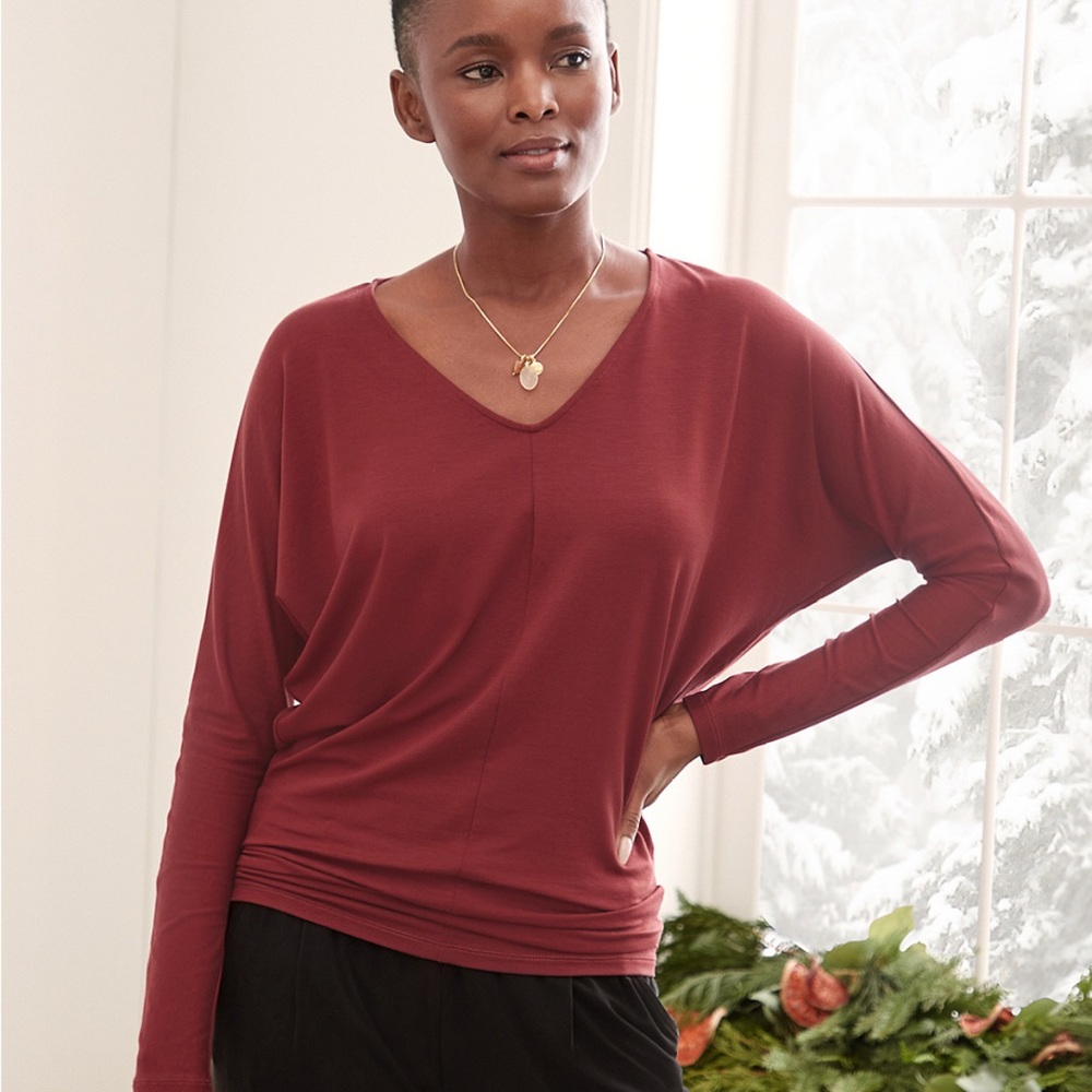 Garnet Hill Women's Long Sleeve Tee - Burgundy